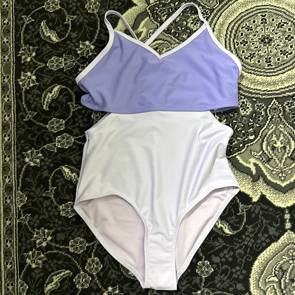 Land’s End Kids Colorblock X-Back Swimsuit, Purple, Large (10/12)